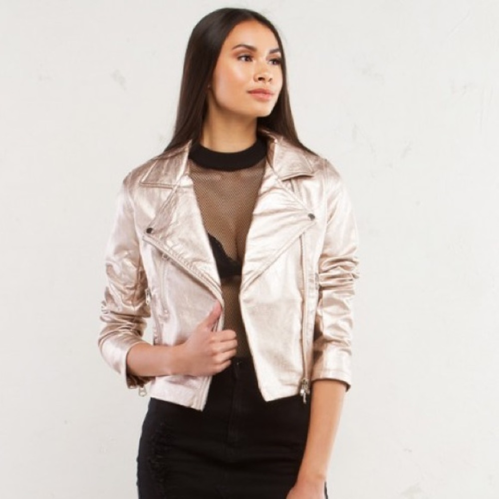 New Rose Gold Faux Leather Jacket